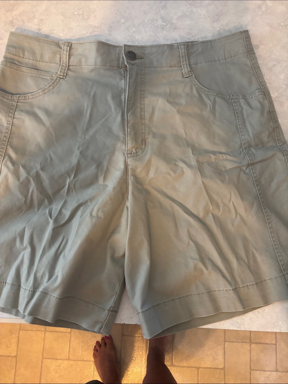 Lee Women's Flat Front Shorts in Light Sage Green